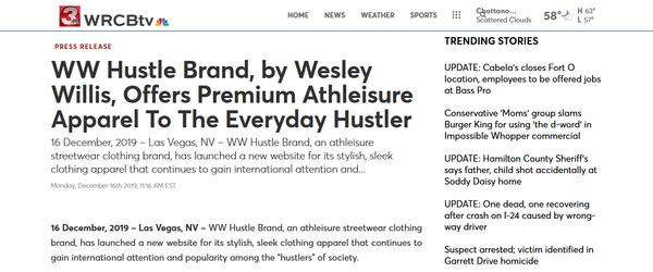 WW Hustle Brand featured on NBC Chattanooga, TN-WRCB